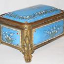 Antique French Blue Enamel & Bronze Dresser Box Jewelry Casket