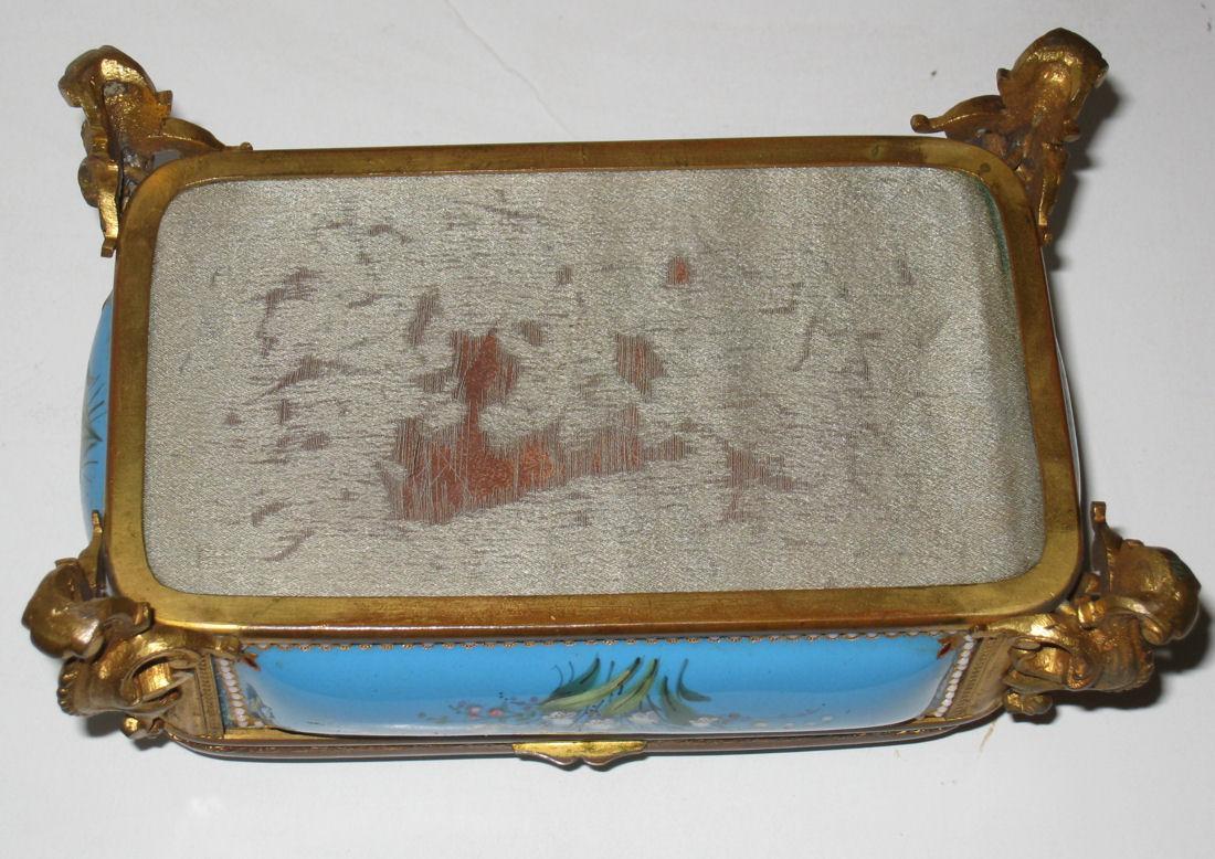 Antique French Blue Enamel & Bronze Dresser Box Jewelry Casket