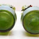 Pair Bohemian Iridescent Oil Spot Glass Vases with Metal Holly Branches Attributed to Loetz
