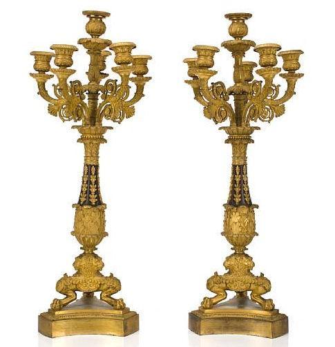 Pair Antique French Restauration Charles X Period Ormolu Candelabra