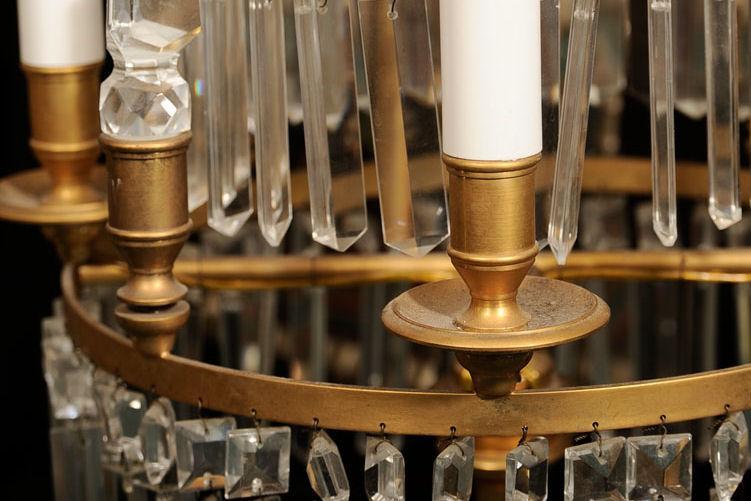 Pair Russian Bronze & Crystal Girandole Candelabra Table Lamps