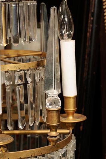 Pair Russian Bronze & Crystal Girandole Candelabra Table Lamps