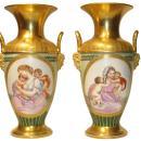Pair Antique Paris Porcelain Greek Revival Potpourri Vases