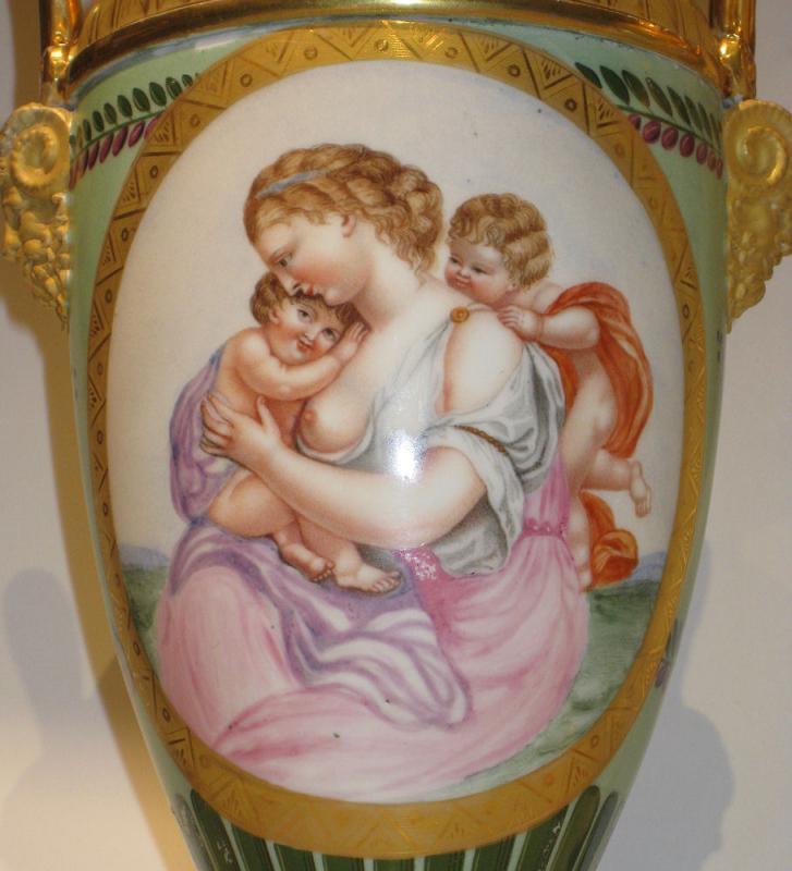 Pair Antique Paris Porcelain Greek Revival Potpourri Vases