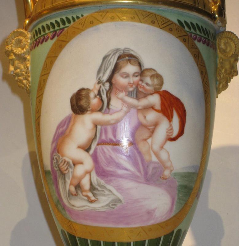 Pair Antique Paris Porcelain Greek Revival Potpourri Vases