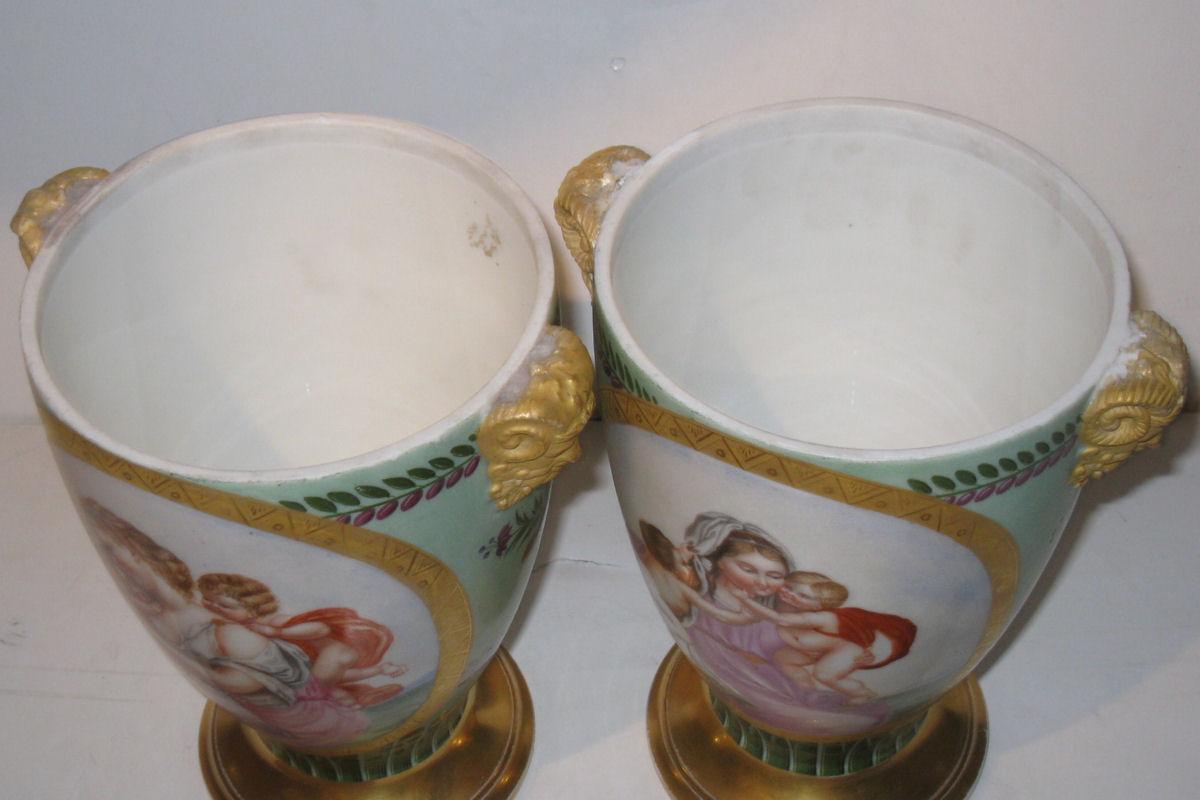 Pair Antique Paris Porcelain Greek Revival Potpourri Vases