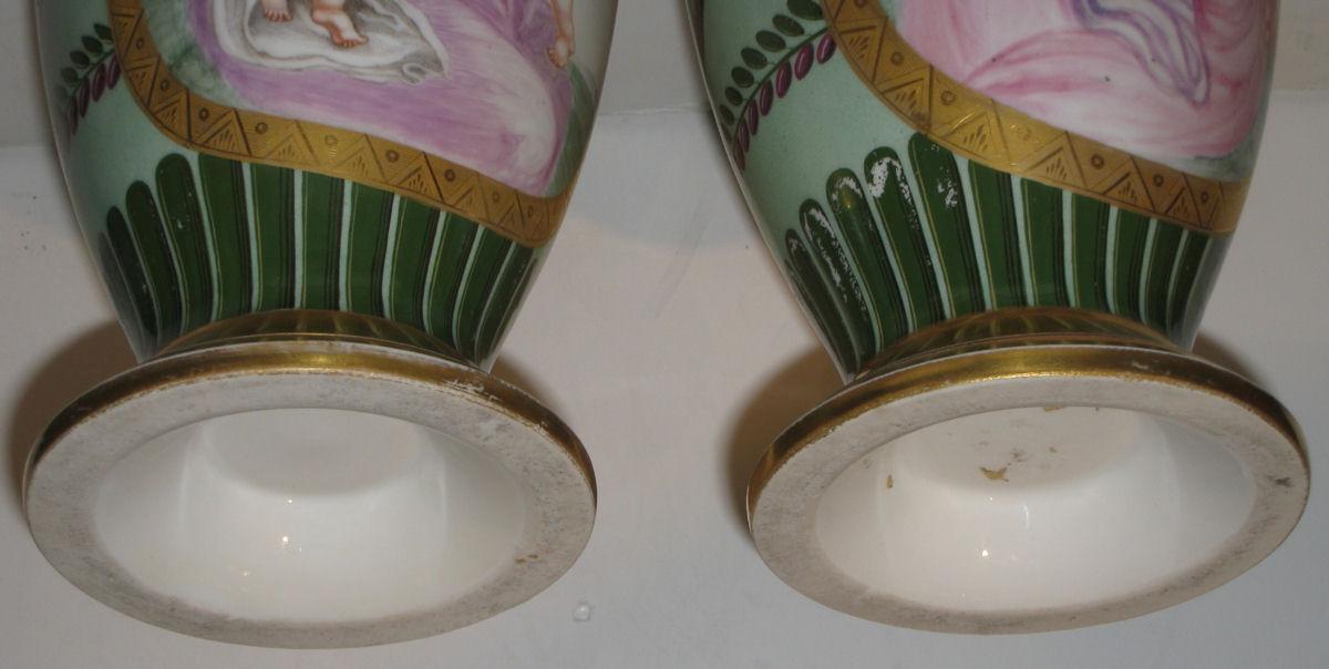 Pair Antique Paris Porcelain Greek Revival Potpourri Vases