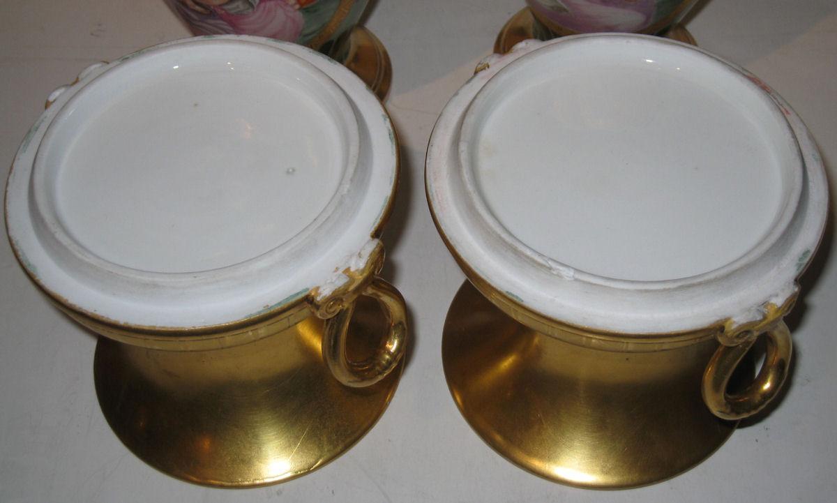 Pair Antique Paris Porcelain Greek Revival Potpourri Vases
