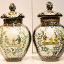 Pair Antique Japonaiserie Chinoiserie Chinese French Verre Eglomise Glass Jars Vases