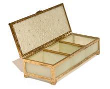 Antique Jade Glass and Gilt Metal Jewelry Box Casket
