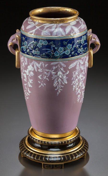 Minton Antique Aesthetic Chinese Oriental Style Pate-sur-pate Porcelain Vase