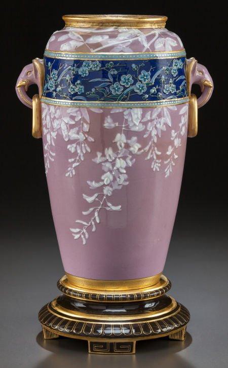 Minton Antique Aesthetic Chinese Oriental Style Pate-sur-pate Porcelain Vase