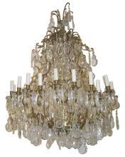 Palatial Antique 34-Candle Brass and Crystal Chandelier