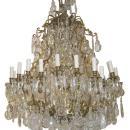 Palatial Antique 34-Candle Brass and Crystal Chandelier
