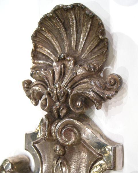 Pair of Regency Style Silvered Bronze Shield-Back Sconces with Shell Motif