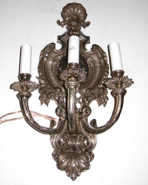 Pair of Regency Style Silvered Bronze Shield-Back Sconces with Shell Motif