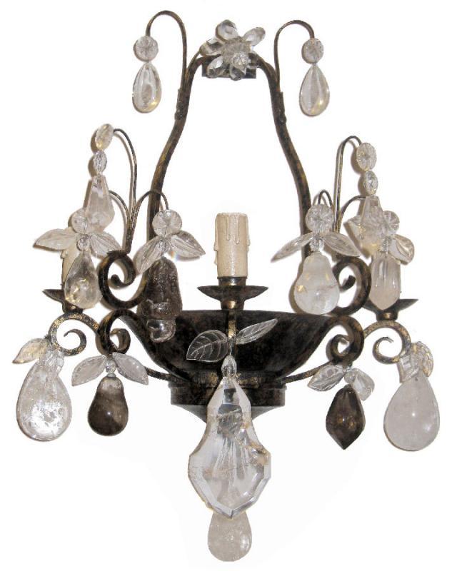 Set 4 French Bagues Style Tole Metal & Rock Crystal Sconces
