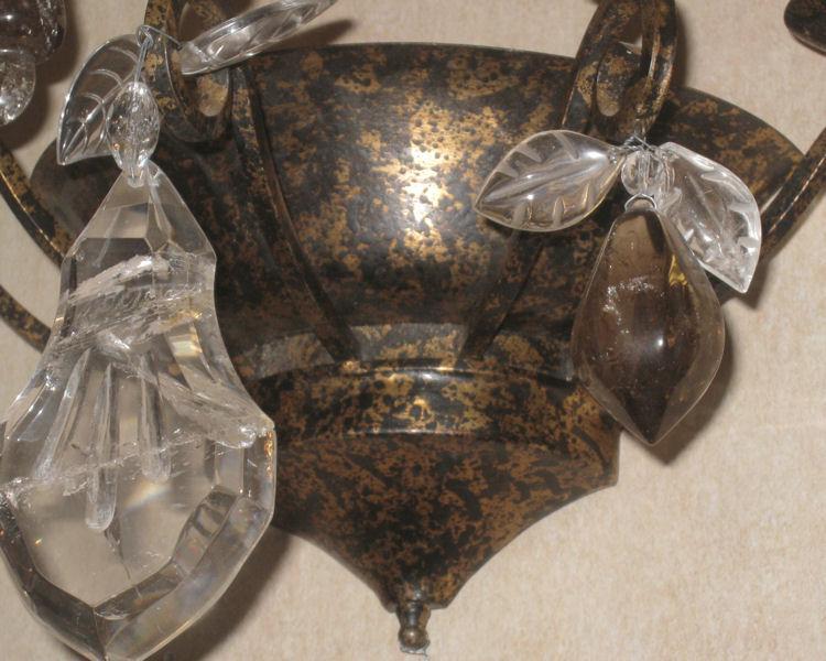 Set 4 French Bagues Style Tole Metal & Rock Crystal Sconces