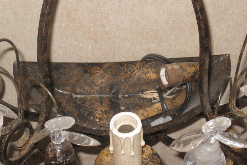 Set 4 French Bagues Style Tole Metal & Rock Crystal Sconces