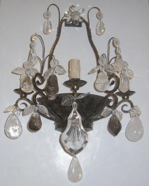 Set 4 French Bagues Style Tole Metal & Rock Crystal Sconces