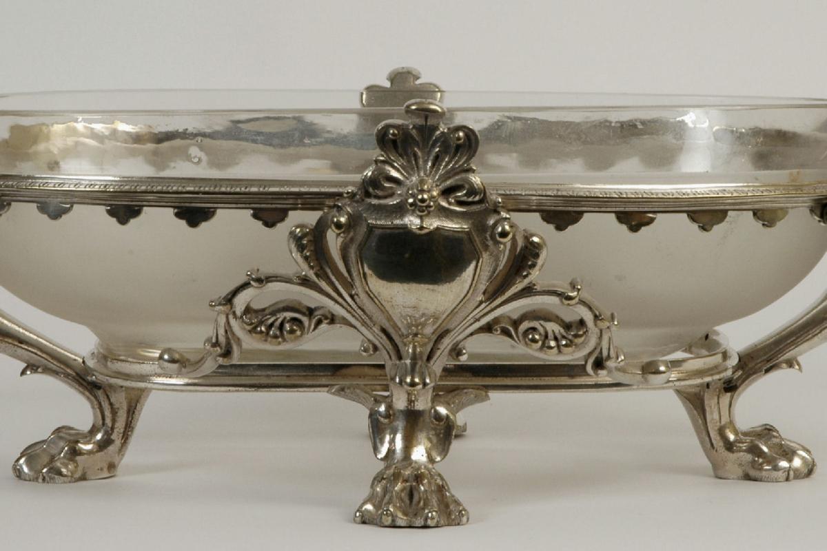 Antique Greek Revival Christofle Attributed Silvered Bronze and Matte Crystal Centerpiece