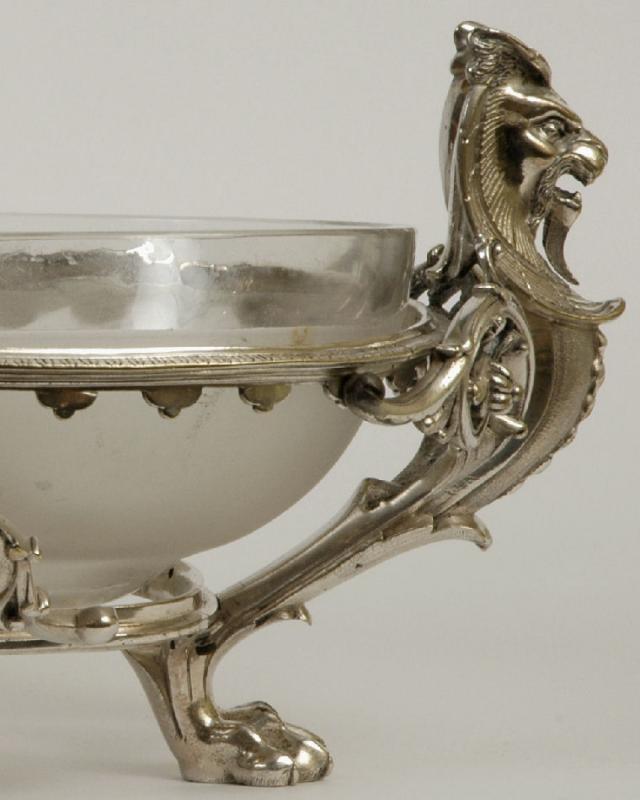 Antique Greek Revival Christofle Attributed Silvered Bronze and Matte Crystal Centerpiece