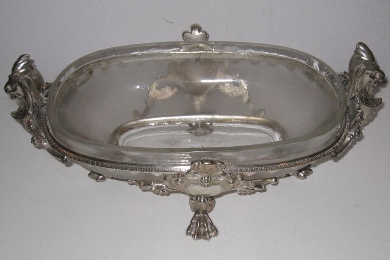 Antique Greek Revival Christofle Attributed Silvered Bronze and Matte Crystal Centerpiece