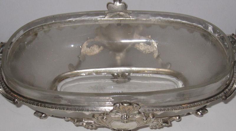 Antique Greek Revival Christofle Attributed Silvered Bronze and Matte Crystal Centerpiece