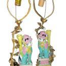 Pair of Chinese Export Porcelain Foo Dog Lamps