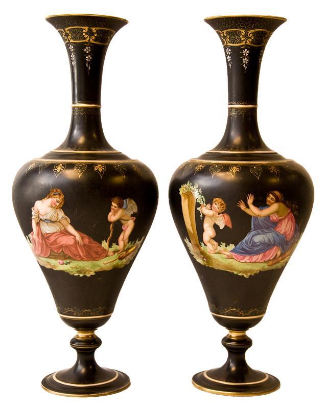 Pair Antique Grand Tour Neoclassical Greek Style Paris Porcelain Vases