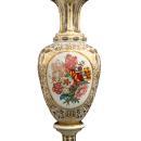 Monumental Antique Bohemian Gilt Floral Painted Cased Overlay Glass Vase