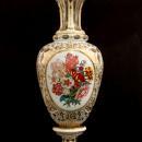 Monumental Antique Bohemian Gilt Floral Painted Cased Overlay Glass Vase