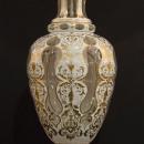 Monumental Antique Bohemian Gilt Floral Painted Cased Overlay Glass Vase