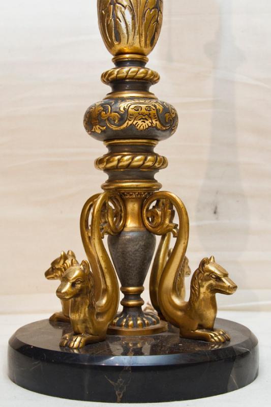 Pair Antique Gilt Metal & Marble Renaissance Revival E.F. Caldwell Table Lamps