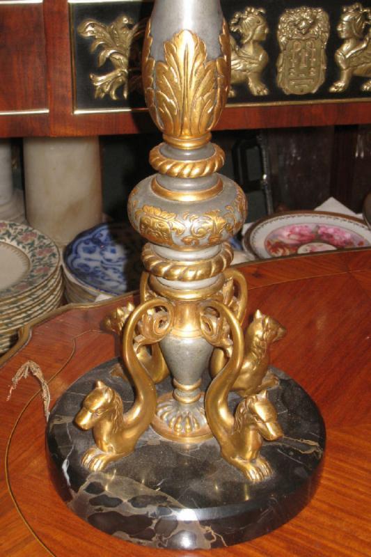 Pair Antique Gilt Metal & Marble Renaissance Revival E.F. Caldwell Table Lamps