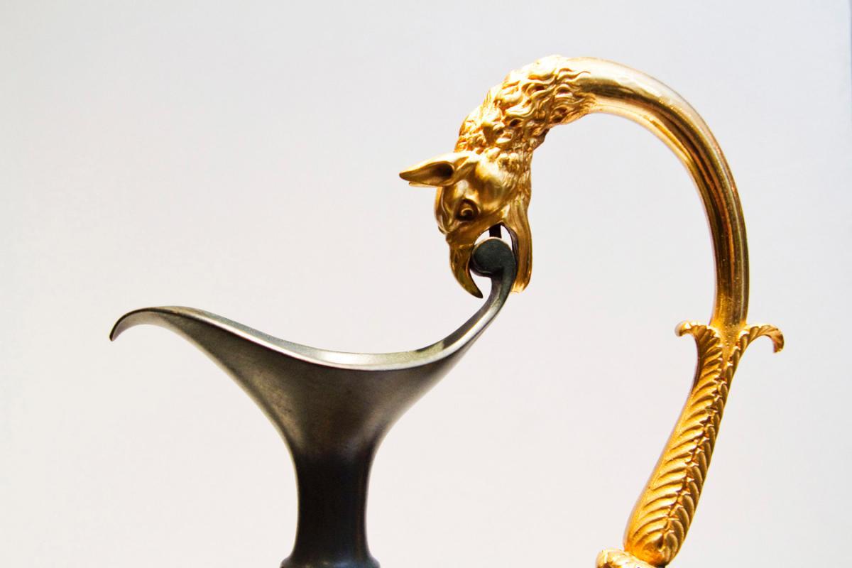 Pair Antique French Empire Patinated & Gilt Bronze Ewers Urns in Manner of Andre-Antoine Ravrio