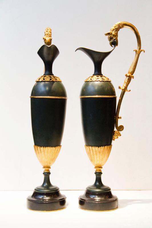 Pair Antique French Empire Patinated & Gilt Bronze Ewers Urns in Manner of Andre-Antoine Ravrio