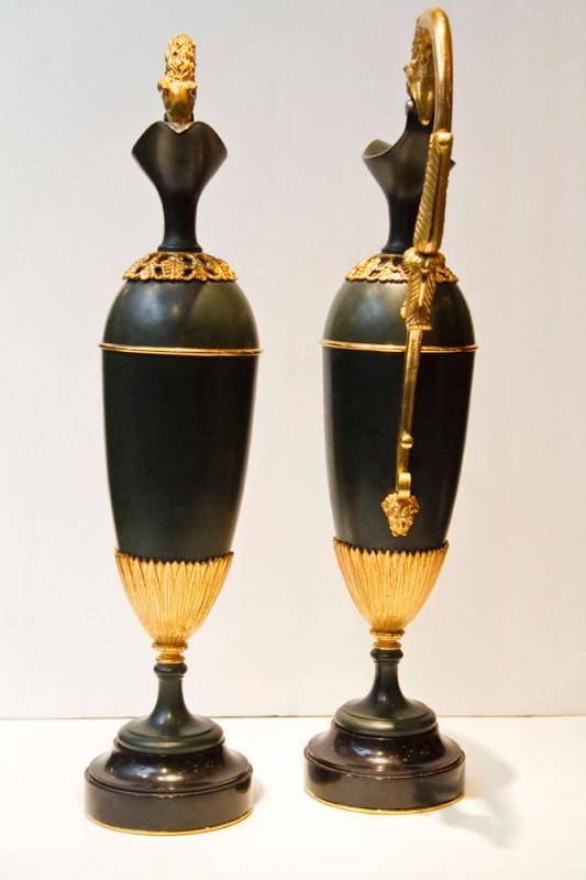 Pair Antique French Empire Patinated & Gilt Bronze Ewers Urns in Manner of Andre-Antoine Ravrio