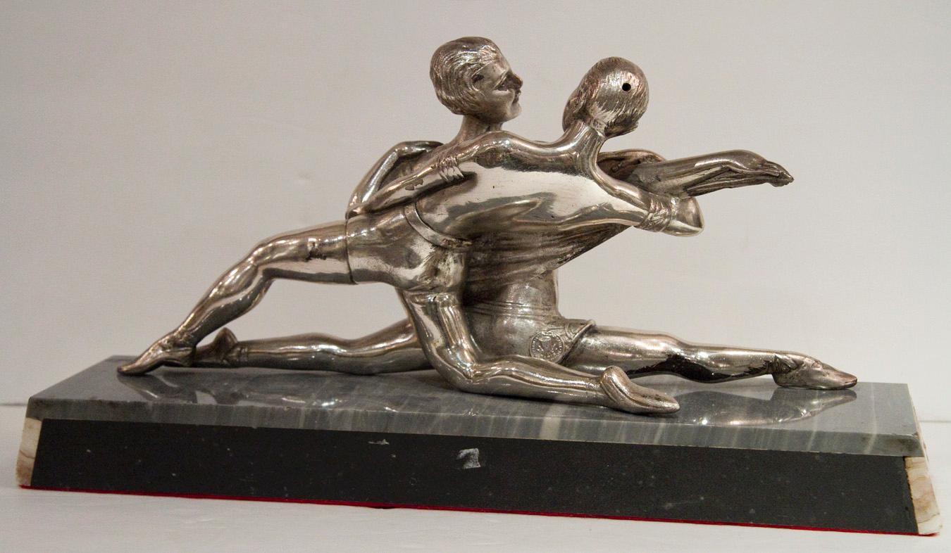 French Art Deco Silvered Metal Ballerina Ballet Dancer Sculpture Statue