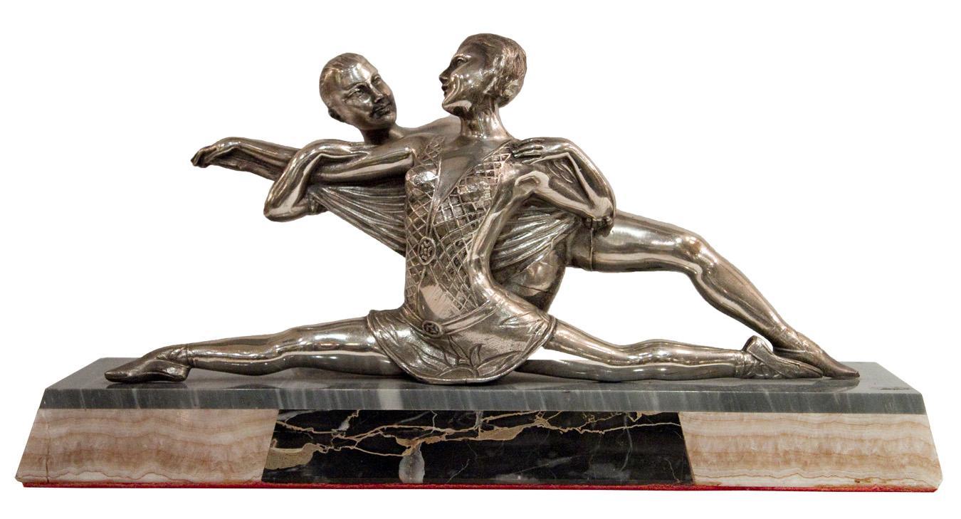 French Art Deco Silvered Metal Ballerina Ballet Dancer Sculpture Statue
