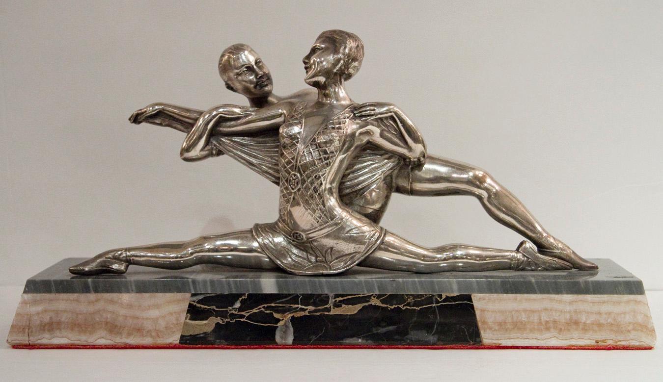French Art Deco Silvered Metal Ballerina Ballet Dancer Sculpture Statue