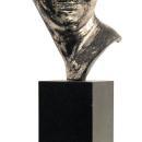 Mid-Century Modern Silvered Metal Mask Bust Sculpture on Black Pedestal
