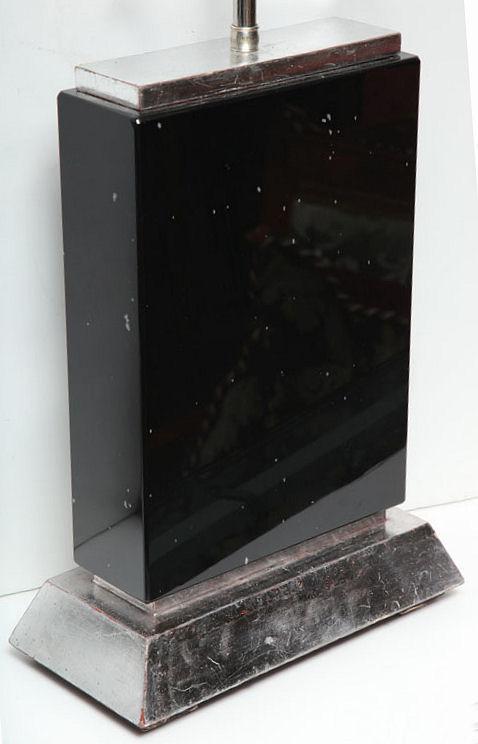 Pair Black Obsidian Stone & Silver Gilt Table Lamps