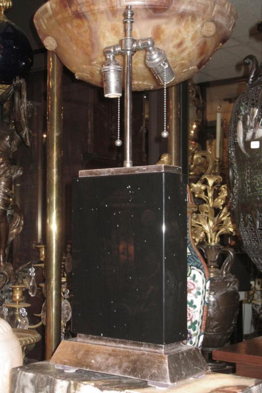 Pair Black Obsidian Stone & Silver Gilt Table Lamps