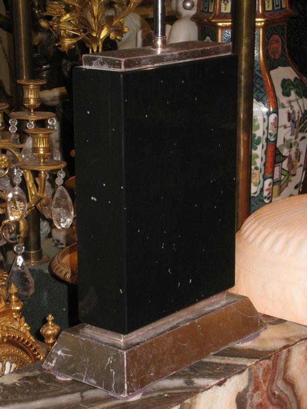 Pair Black Obsidian Stone & Silver Gilt Table Lamps