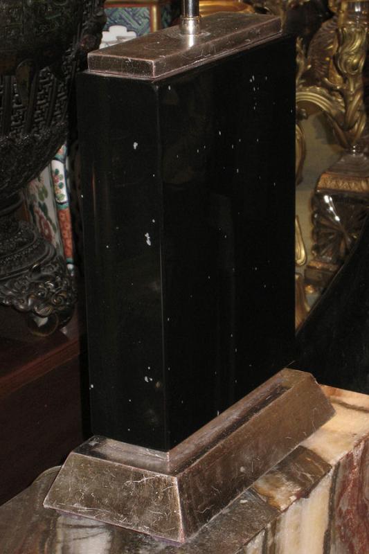 Pair Black Obsidian Stone & Silver Gilt Table Lamps