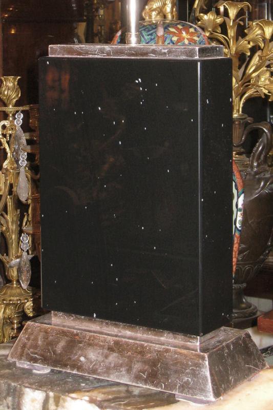 Pair Black Obsidian Stone & Silver Gilt Table Lamps