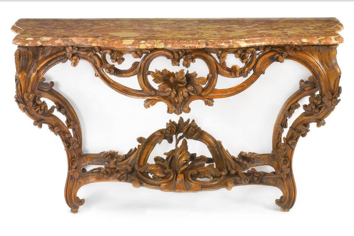 Antique French Louis XV Period Carved Beechwood Console Pier Table