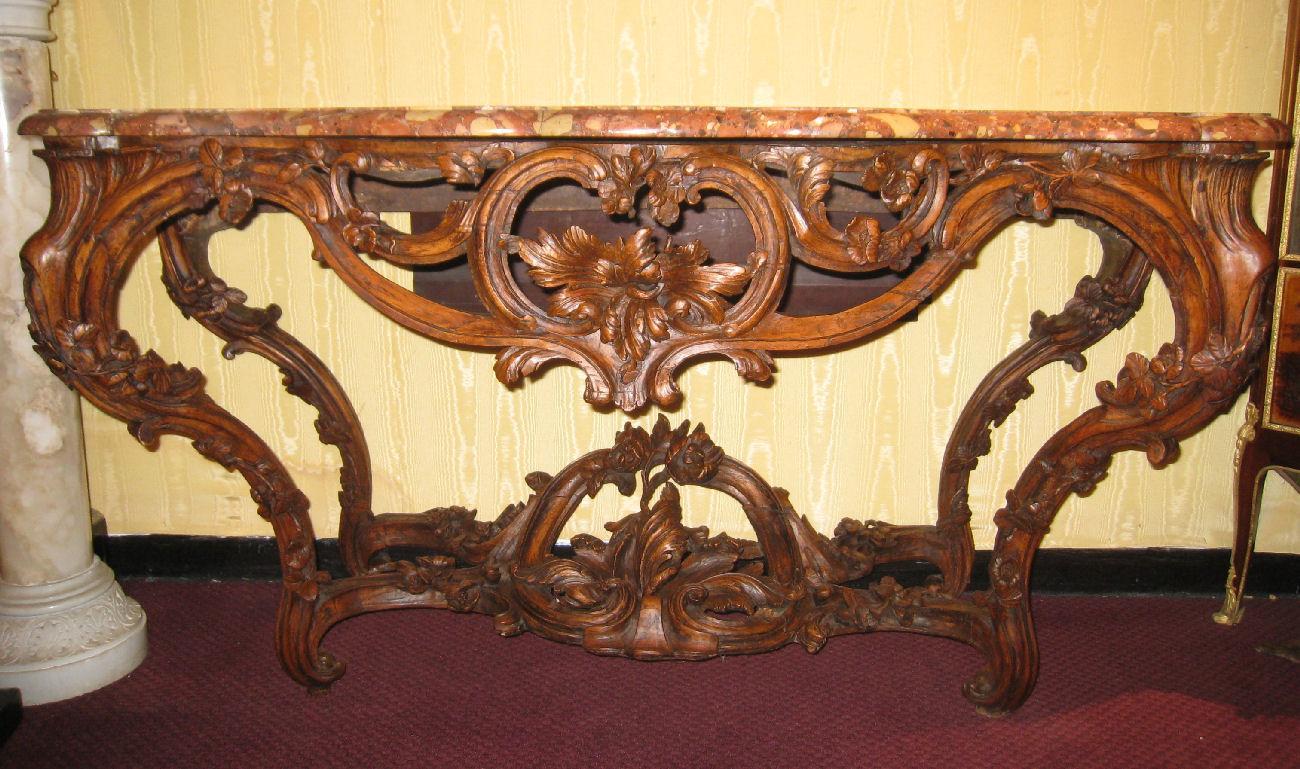 Antique French Louis XV Period Carved Beechwood Console Pier Table