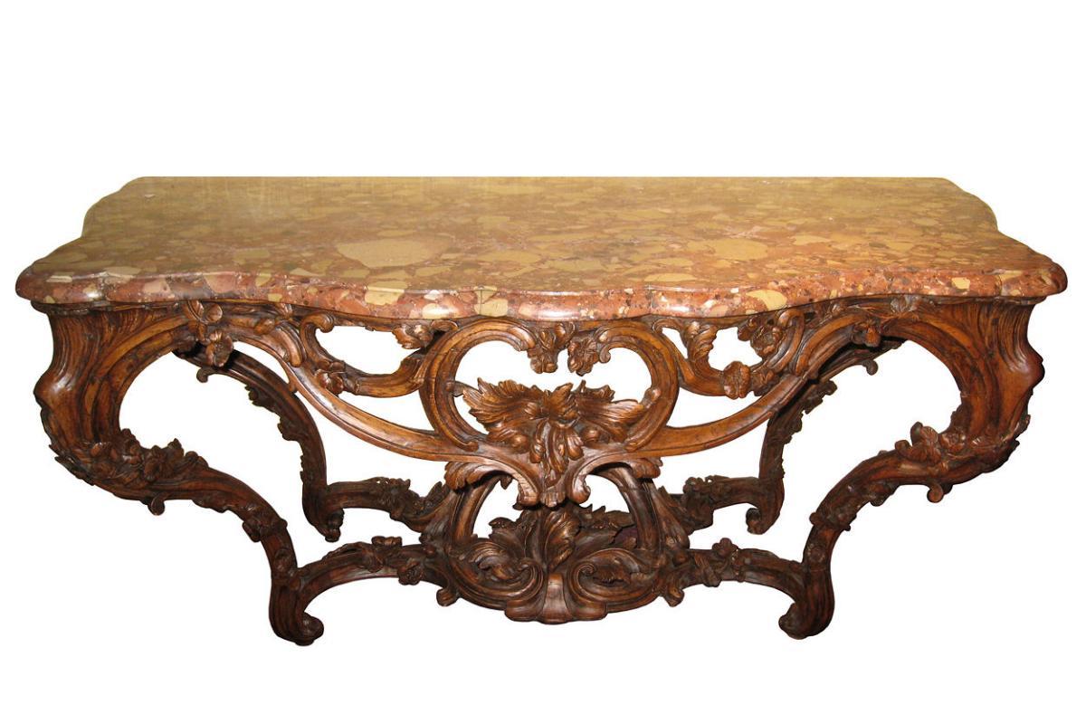 Antique French Louis XV Period Carved Beechwood Console Pier Table